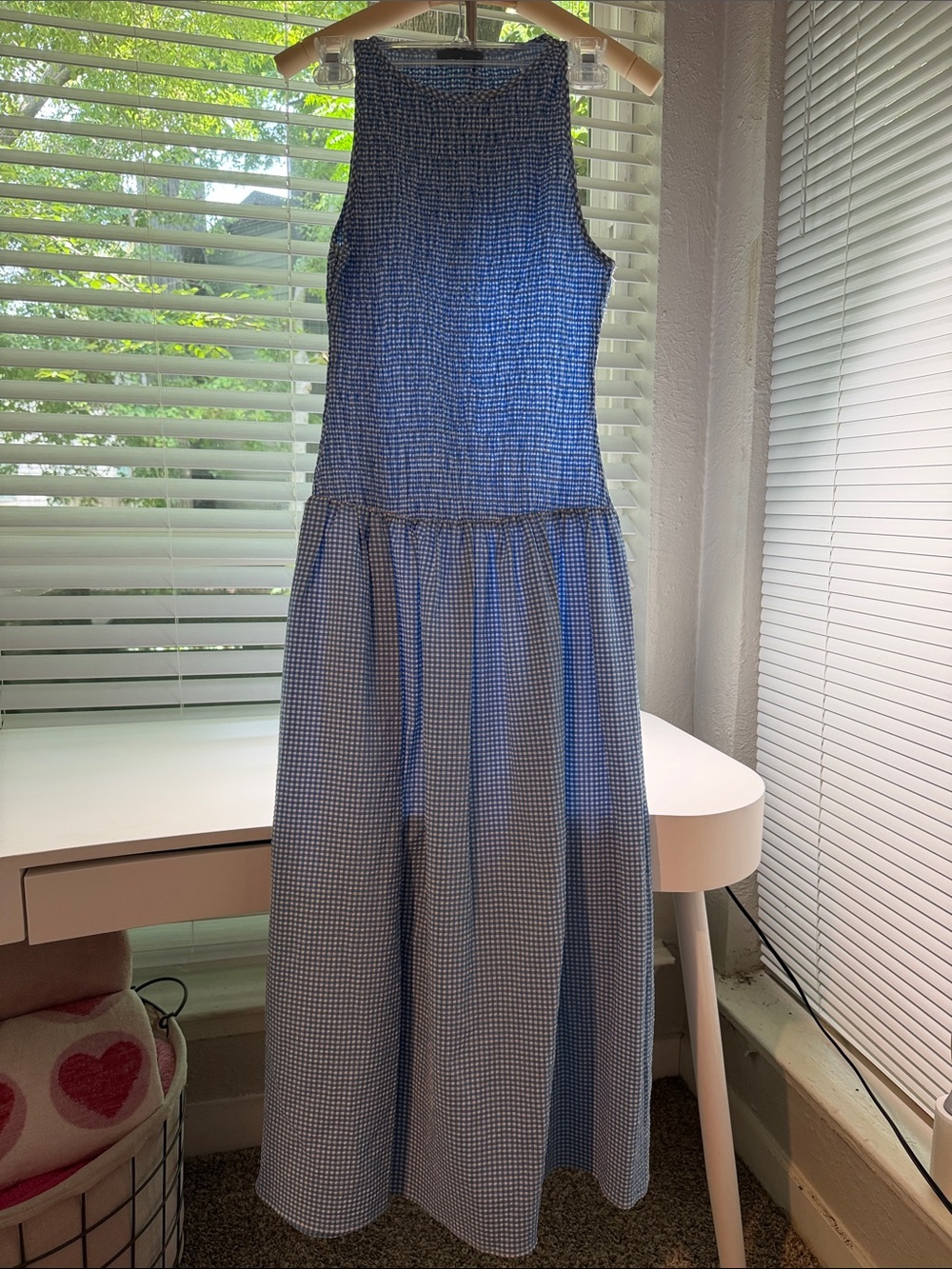 Zara Blue and White Gingham Midi Dress